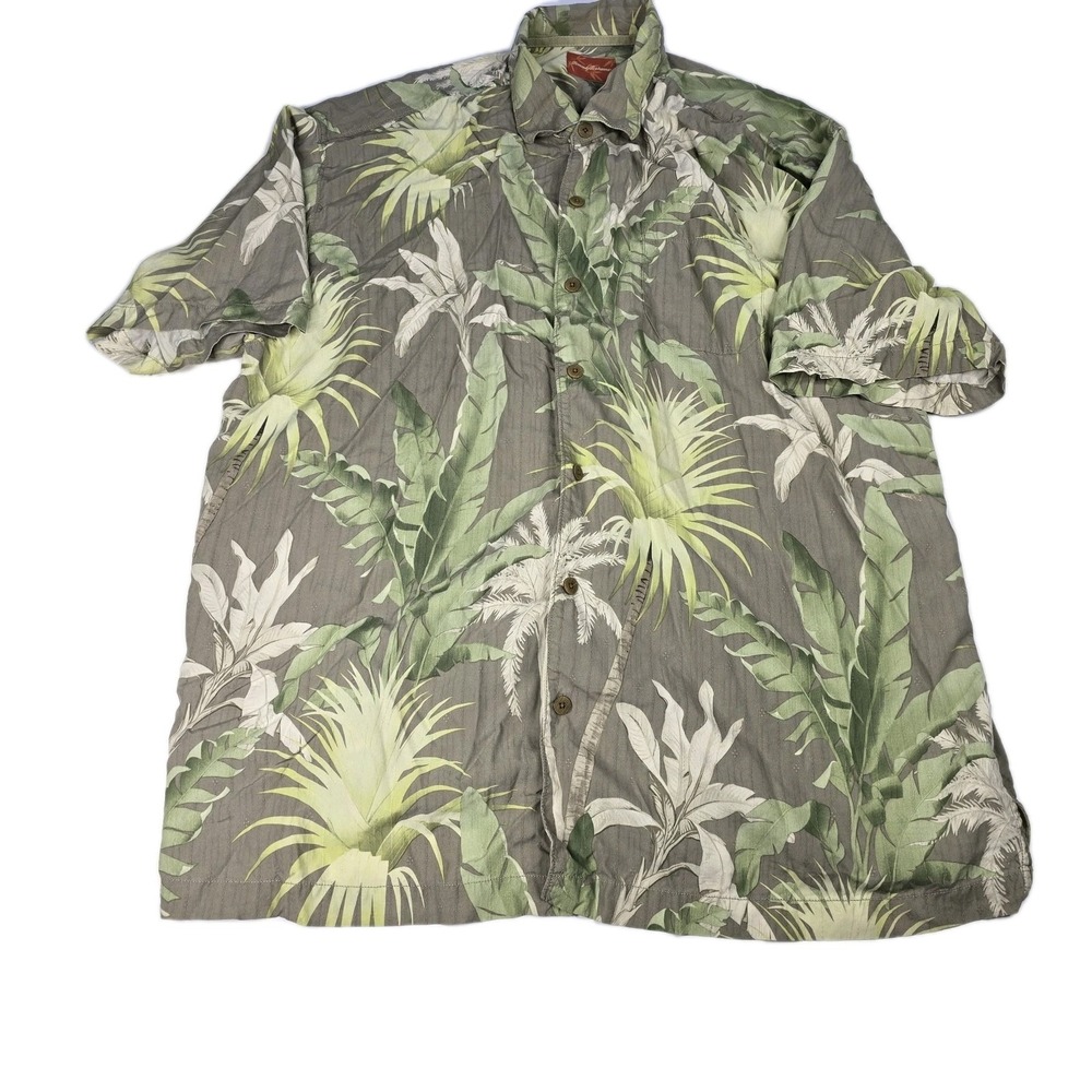 Tommy Bahama Silk Shirt Men's XXL Green Tropical Hawaiian Floral Short Sleeve